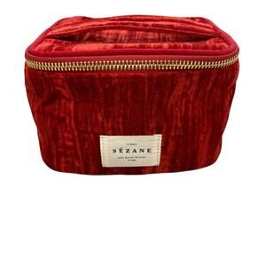 Sezane Velvet Cosmetic Bag Toiletry Case Makeup Bag Red Tassel